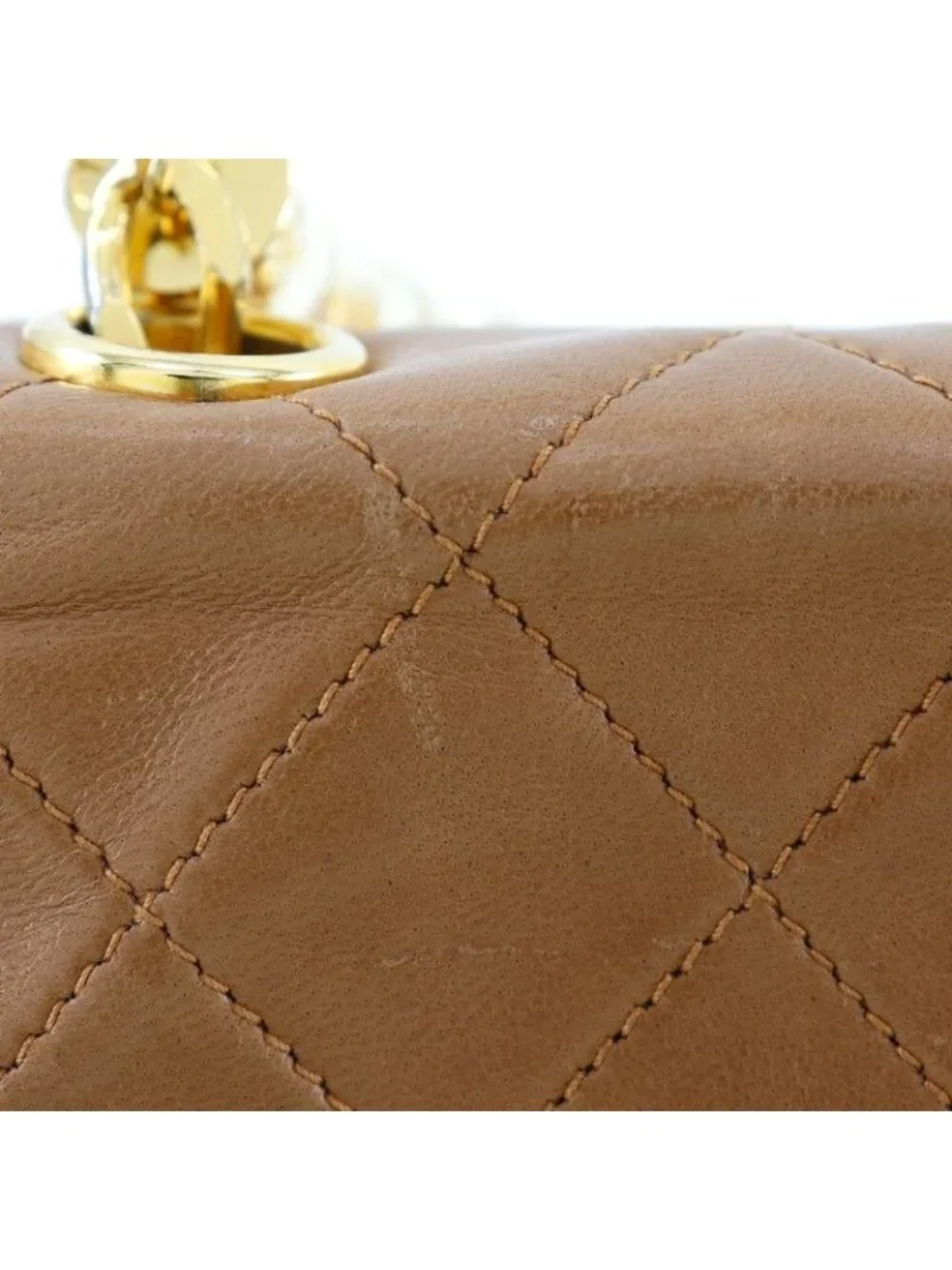 Chanel Quilted Plastic Handle Vintage Lambskin Beige Handbag